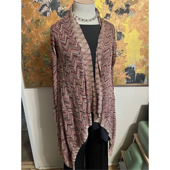 INC international Concepts Glittery Red & Gold Chevron Stripe Mettalic Open Fron - Picture 1 of 7